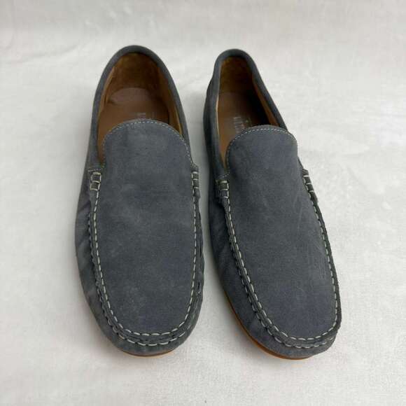 Vincenti Men\'s Gray Suede Contrast Stitching Loafers Sz 44 US 10.5